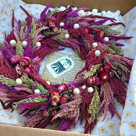 dried floral wreath in box